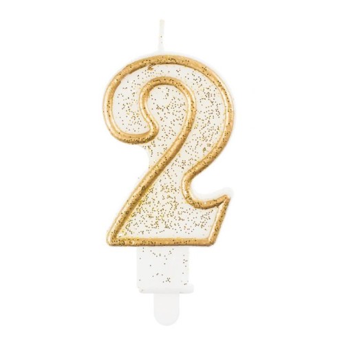 Number Gold Gold Glitter Number 2 Cake Candle