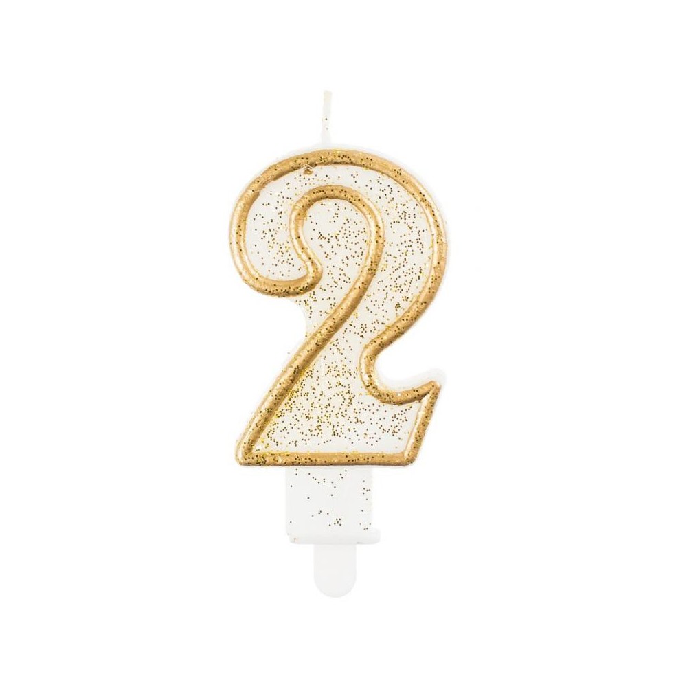 Number Gold Gold Glitter Number 2 Cake Candle