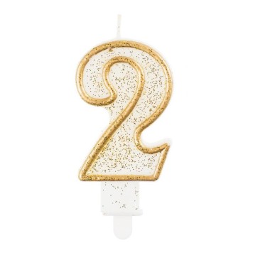 Number Gold Gold Glitter Number 2 Cake Candle