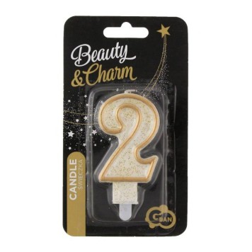 Number Gold Gold Glitter Number 2 Cake Candle