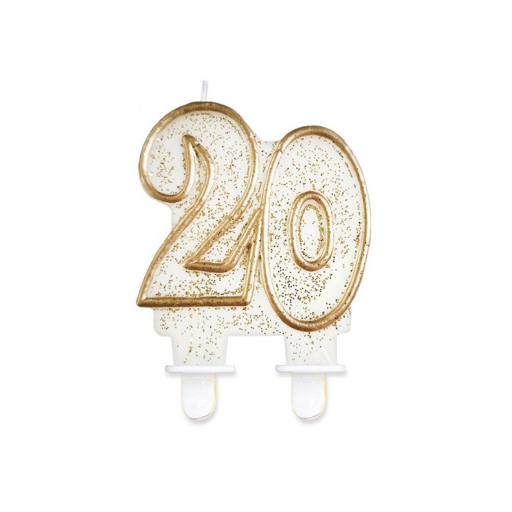Colour Gold Gold glitter number 20 birthday candle