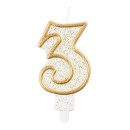 Number Gold Gold Glitter Number 3 Candle, Cake Candle