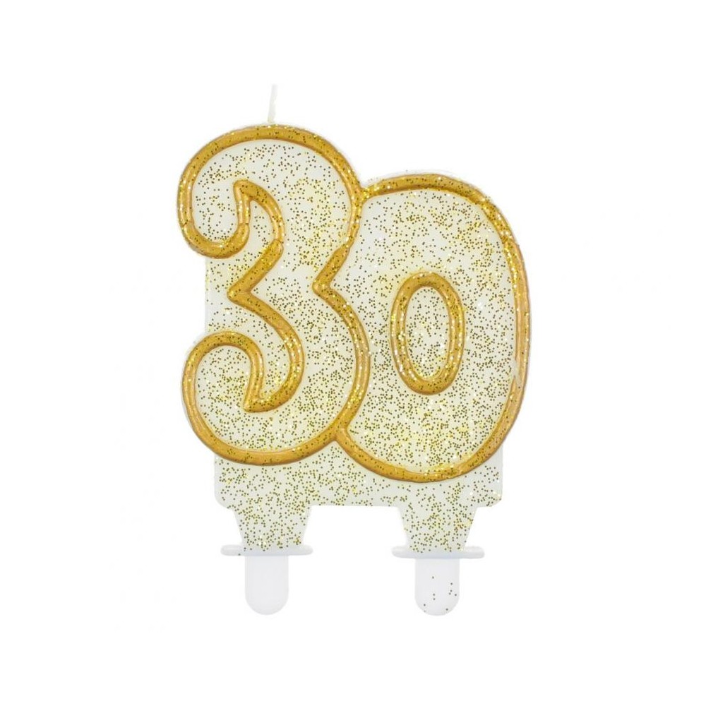 Colour Gold Gold glitter 30th birthday candle, number candle