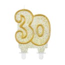 Colour Gold Gold glitter 30th birthday candle, number candle