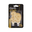 Colour Gold Gold glitter 30th birthday candle, number candle