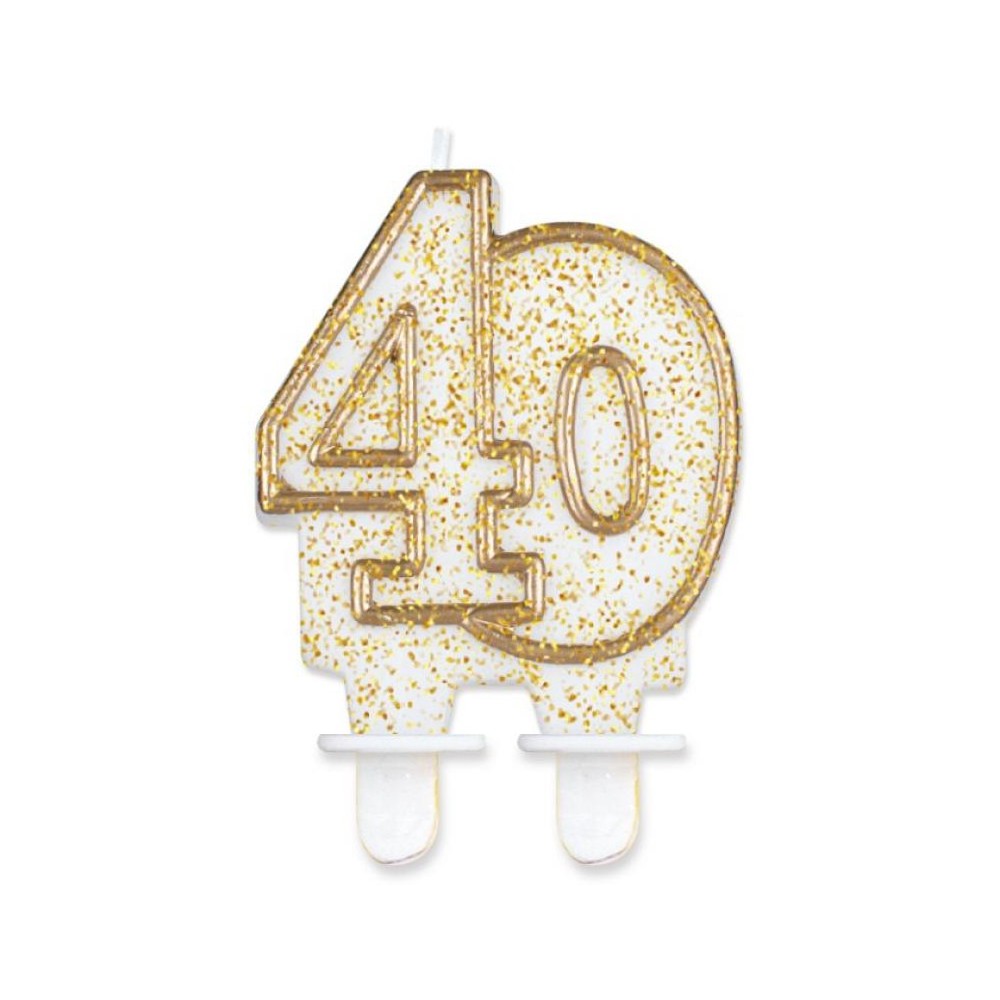 Colour Gold Gold glitter number 40 cake candle