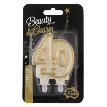 Colour Gold Gold glitter number 40 cake candle