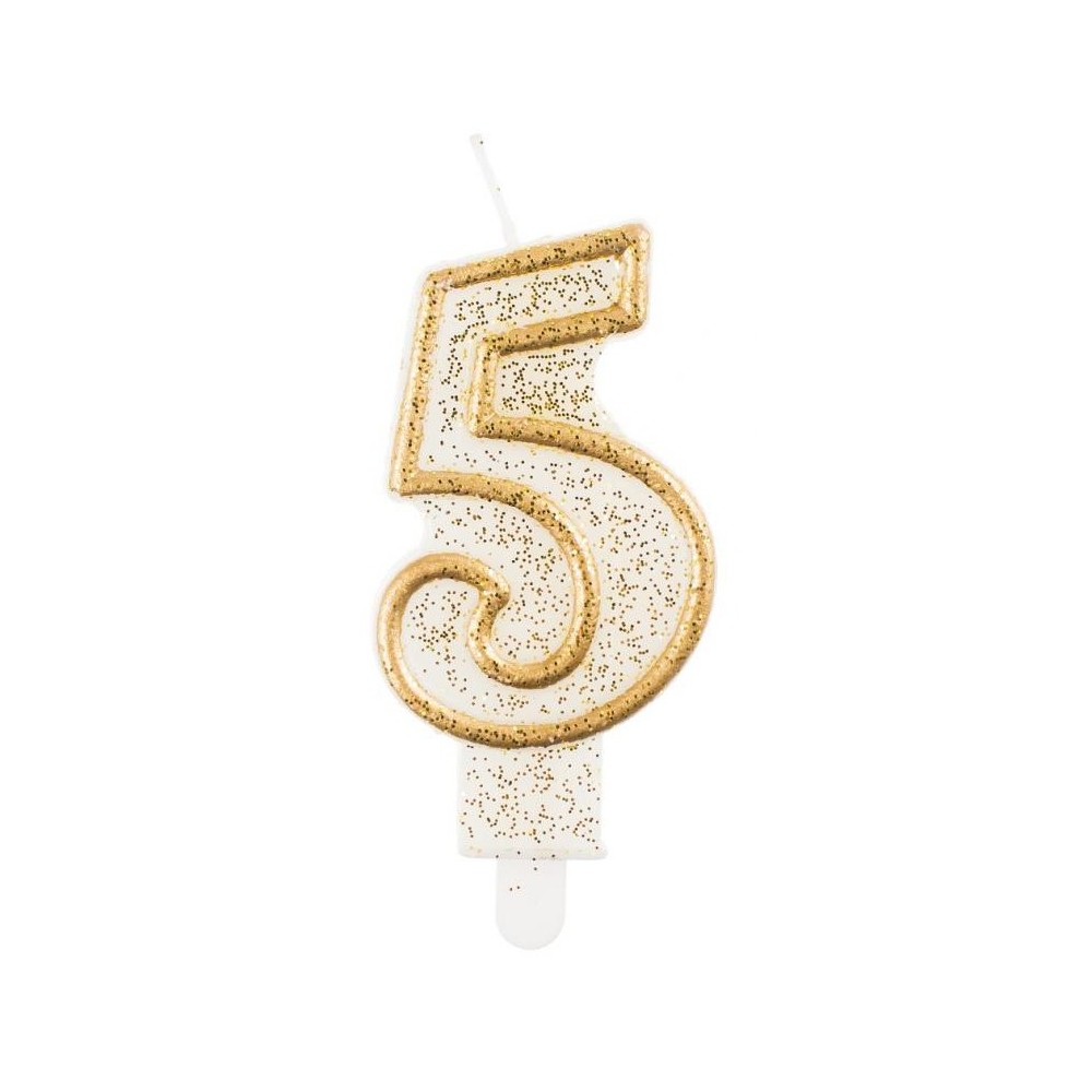 Number Gold Gold glitter number 5 birthday candle, cake candle