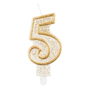 Number Gold Gold glitter number 5 birthday candle, cake candle