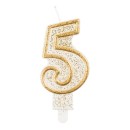 Number Gold Gold glitter number 5 birthday candle, cake candle