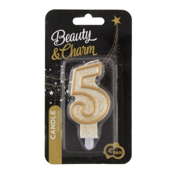 Number Gold Gold glitter number 5 birthday candle, cake candle