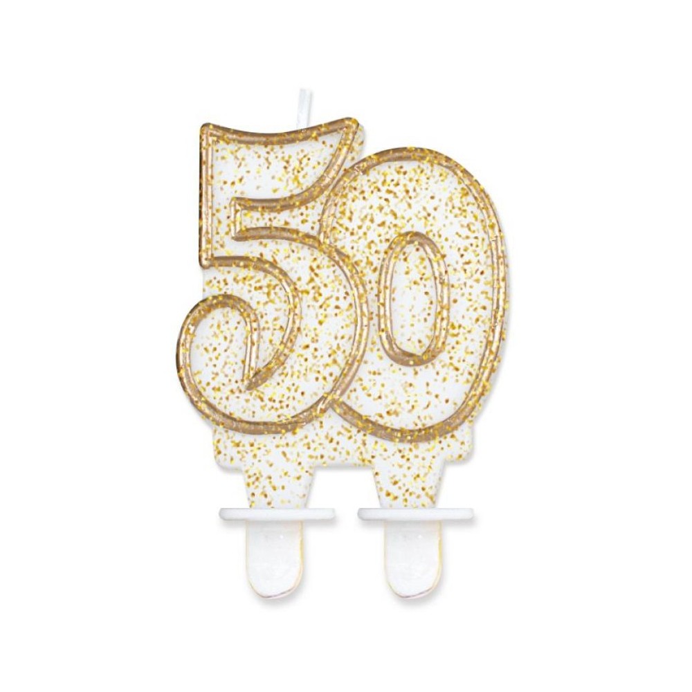 Colour Gold Gold glitter number candle 50