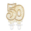 Colour Gold Gold glitter number candle 50