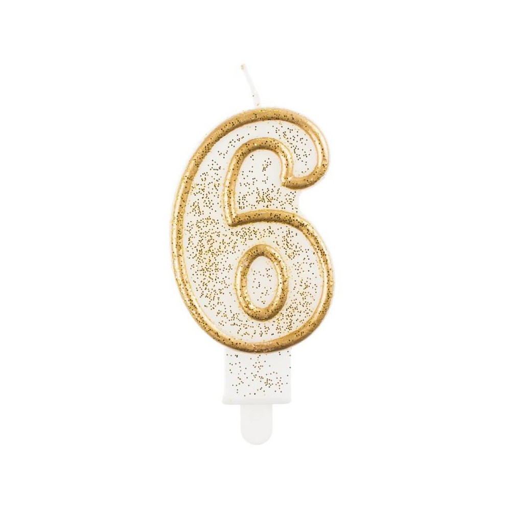 Number Gold Gold glitter number 6 candle, cake candle