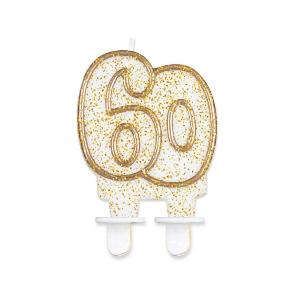 Colour Gold Gold Glitter Number Candle, 60