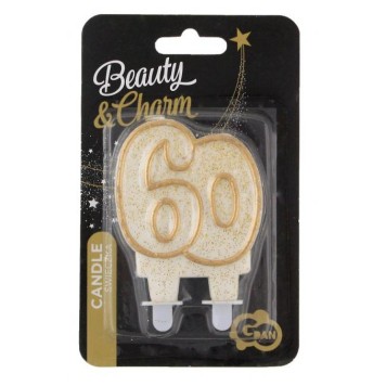 Colour Gold Gold Glitter Number Candle, 60