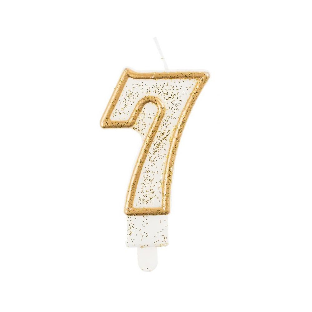 Number Gold Gold glitter number 7 candle, cake candle