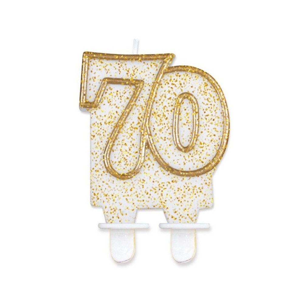 Colour Gold Golden Glitter Number 70 Birthday Candle