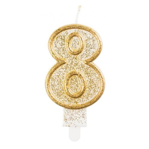 Number Gold Gold Glitter 8 Number Candle, Cake Candle