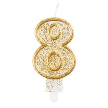 Number Gold Gold Glitter 8 Number Candle, Cake Candle