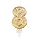 Number Gold Gold Glitter 8 Number Candle, Cake Candle
