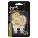 Colour Gold Gold glitter 80th birthday candle, numeral candle