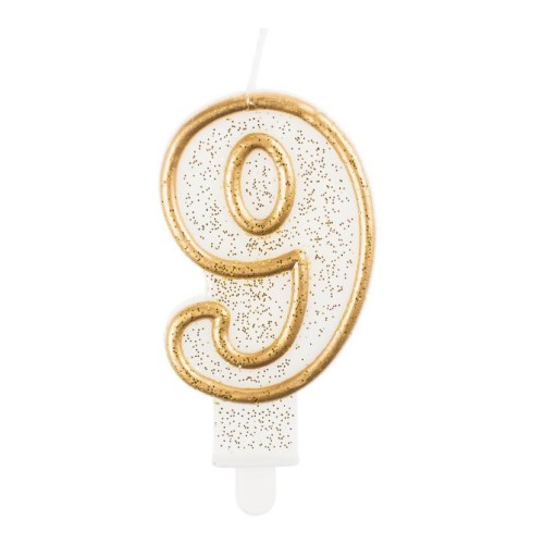 Number Gold Gold glitter number 9 birthday candle, cake candle