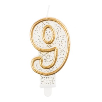 Number Gold Gold glitter number 9 birthday candle, cake candle