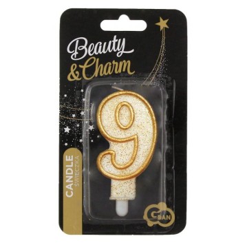 Number Gold Gold glitter number 9 birthday candle, cake candle