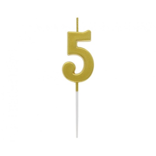 Number Gold Metallic, Gold number candle, birthday cake candle number 5