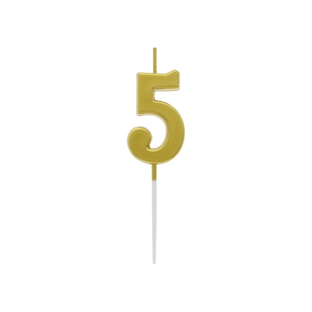 Number Gold Metallic, Gold number candle, birthday cake candle number 5