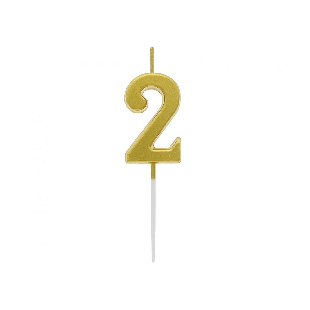 Number Gold Metallic, Gold number candle, birthday candle number 2