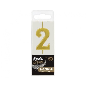 Number Gold Metallic, Gold number candle, birthday candle number 2