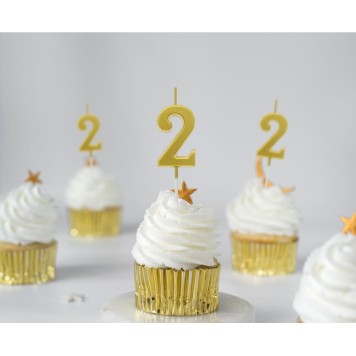 Number Gold Metallic, Gold number candle, birthday candle number 2