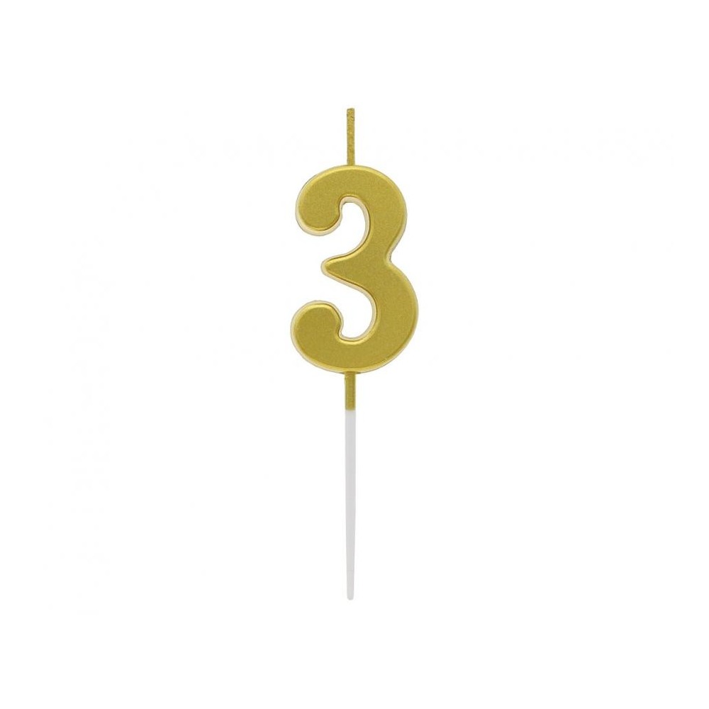 Number Gold Metallic, Gold number candle, cake candle No. 3