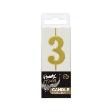 Number Gold Metallic, Gold number candle, cake candle No. 3