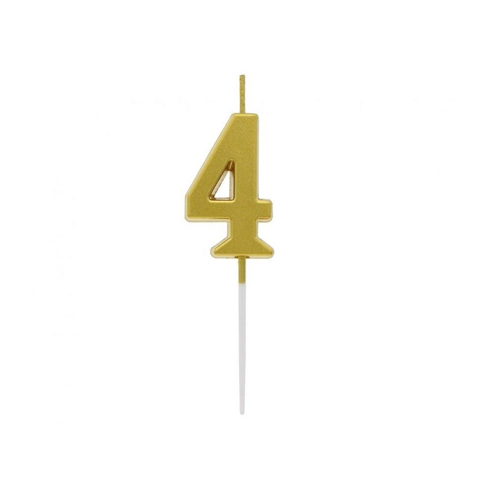 Number Gold Metallic, Gold number candle, cake candle number 4