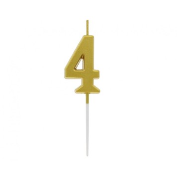 Number Gold Metallic, Gold number candle, cake candle number 4