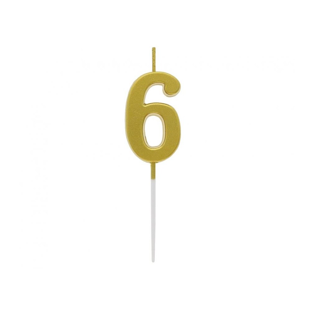 Number Gold Metallic, Gold number candle, cake candle number 6