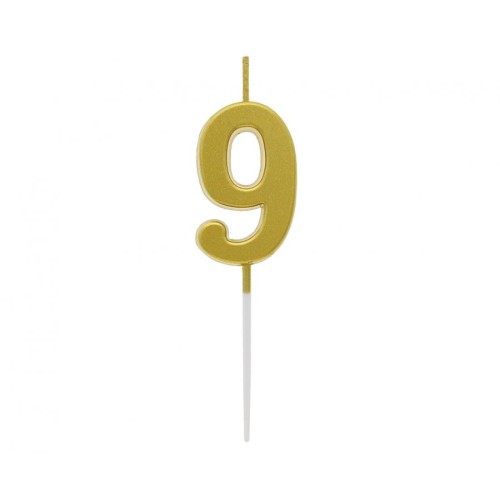 Number Gold Metallic, Gold numeral candle, birthday cake candle number 9