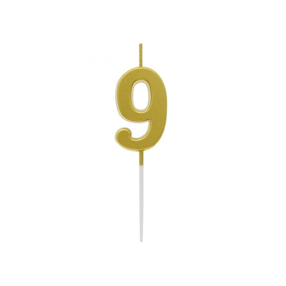 Number Gold Metallic, Gold numeral candle, birthday cake candle number 9