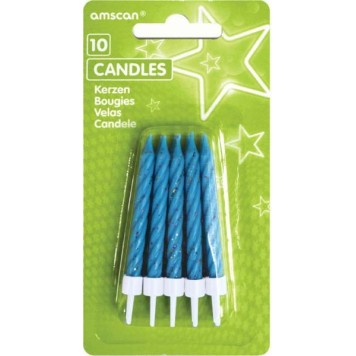 Colour Blue glitter cake candle set, set of 10 candles