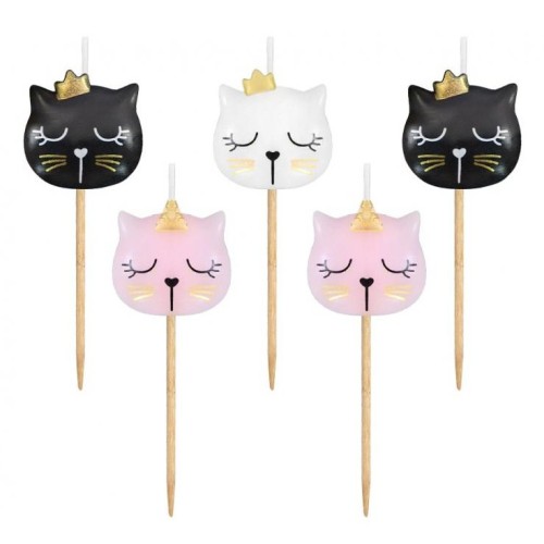 Animals Eyelash Cat Cake Candle Set, 5 Pieces