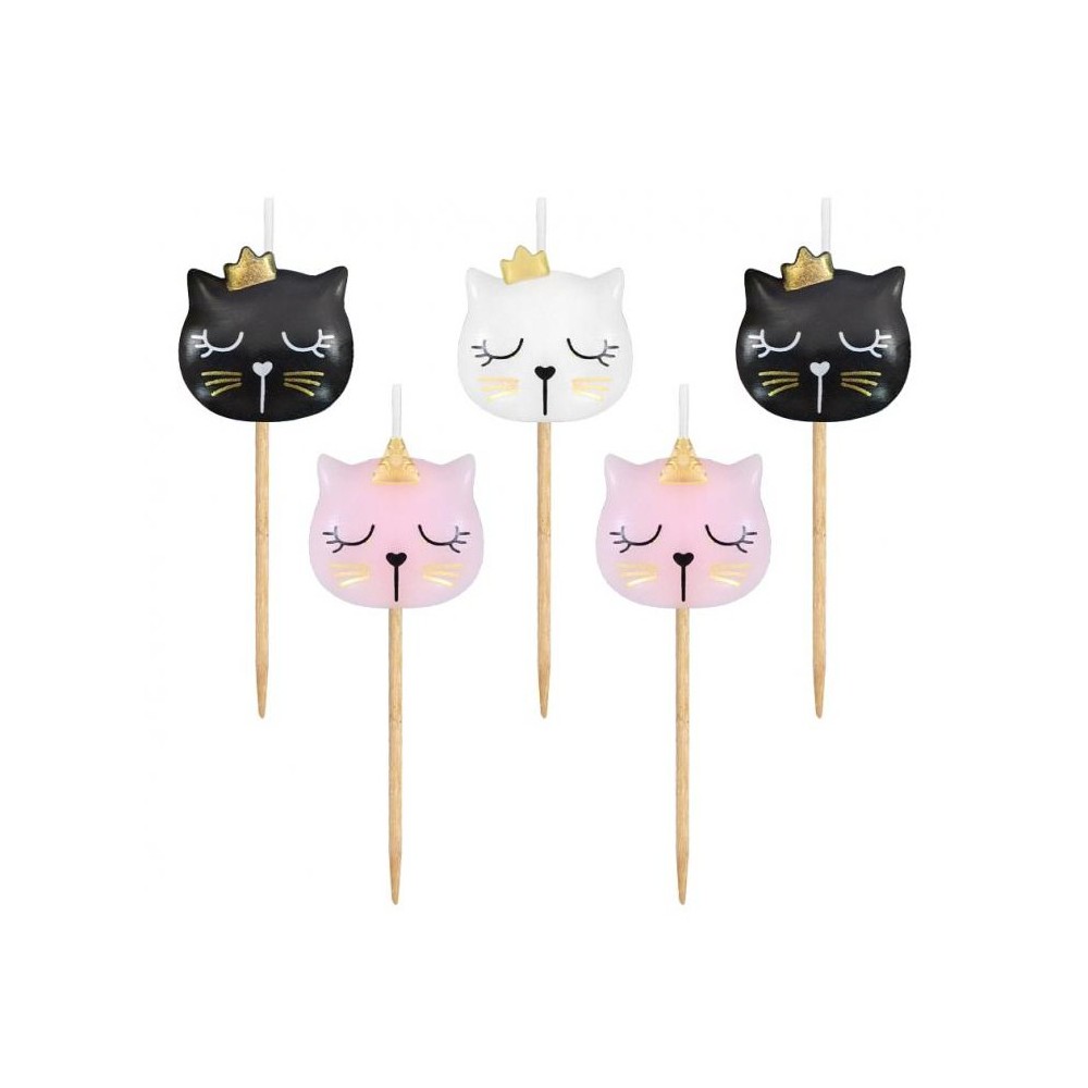 Animals Eyelash Cat Cake Candle Set, 5 Pieces