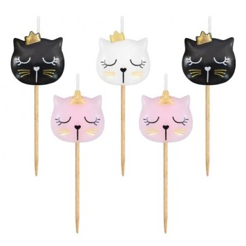 Animals Eyelash Cat Cake Candle Set, 5 Pieces