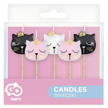 Animals Eyelash Cat Cake Candle Set, 5 Pieces