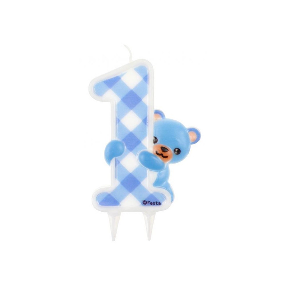 Number Blue Teddy First birthday cake candle