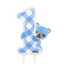 Number Blue Teddy First birthday cake candle