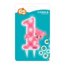 Number Pink Teddy First Birthday Glitter Candle