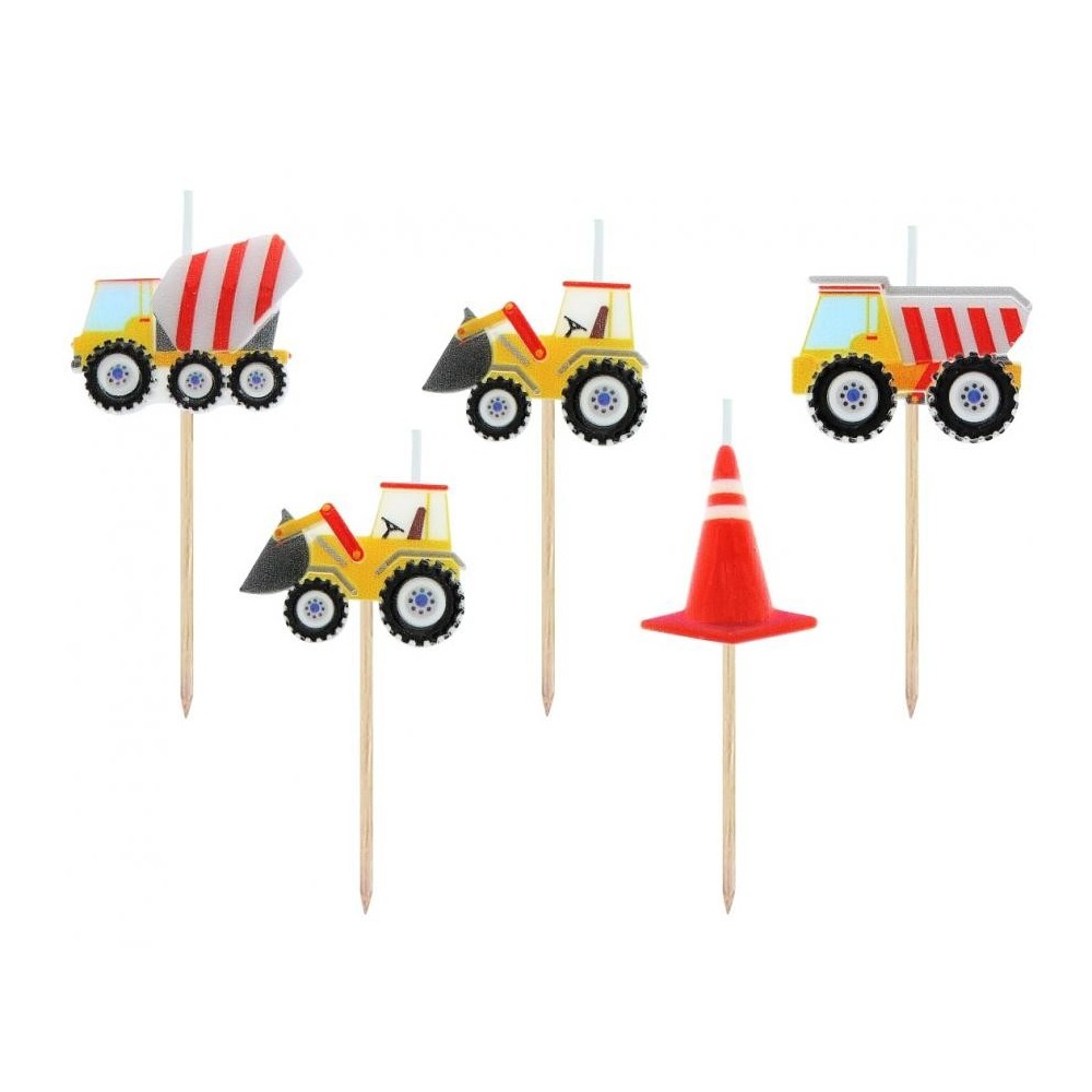 Vehicle Building Blocks Construction birthday candle set, set of 5